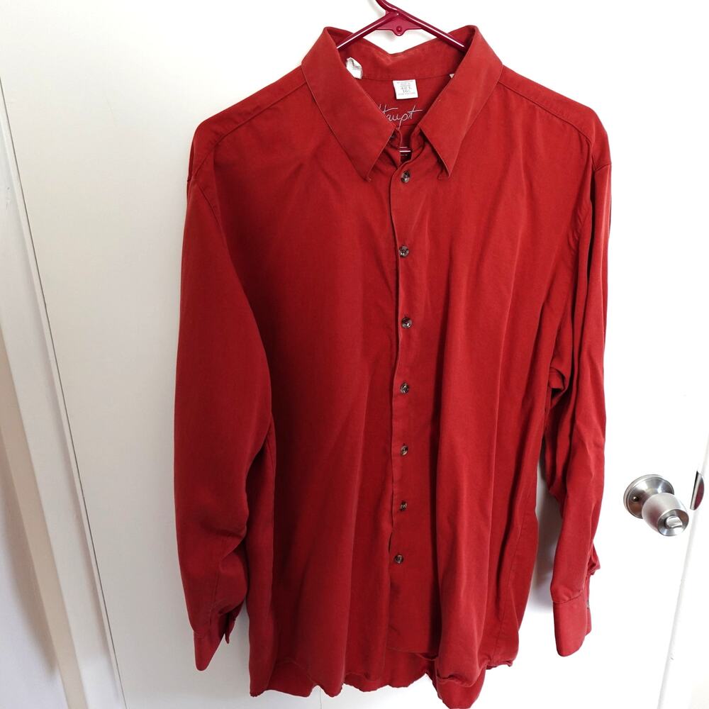 Haupt Men's Button Down Shirt Lyocell Breathable Red Orange Sz 42L Office Casual